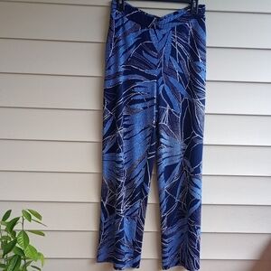 Susan Graver Navy Leaf Print Wide Leg Pants